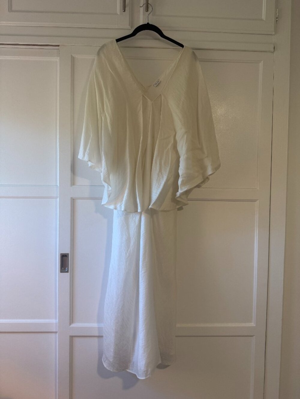 Rhode Resort White Satin Cape Sleeve Dress One Size